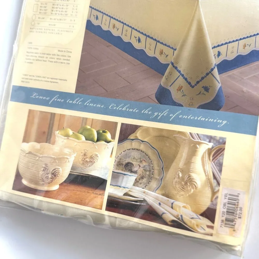 vintage Lenox Provencal Garden blue cream floral tablecloth country farm 80's 12